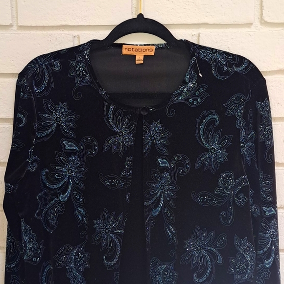 Notations Velvet Glitter Floral 1 Button Formal Top. Size Large NWOT - Picture 2 of 8